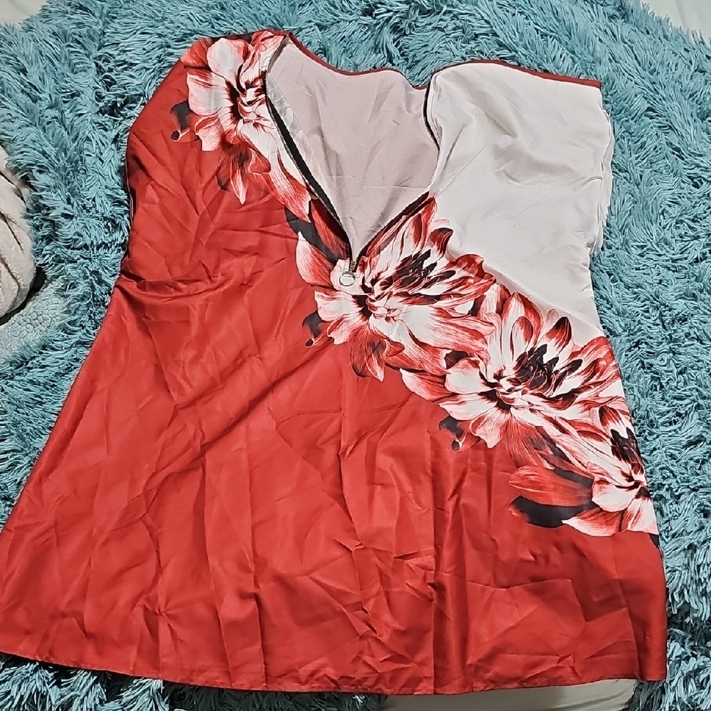 Red Floral Strapless Dress
